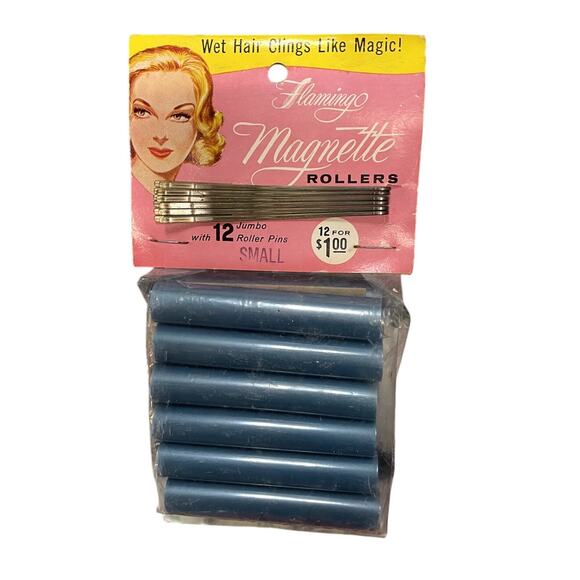 NOS Vintage Magnette 12 pack of Small Rollers with Large Bobby Pins - Picture 1 of 2